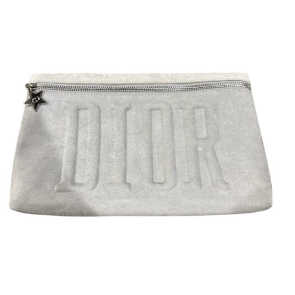 DIOR Beauty Gray Suede Cosmetics Make Up Bag